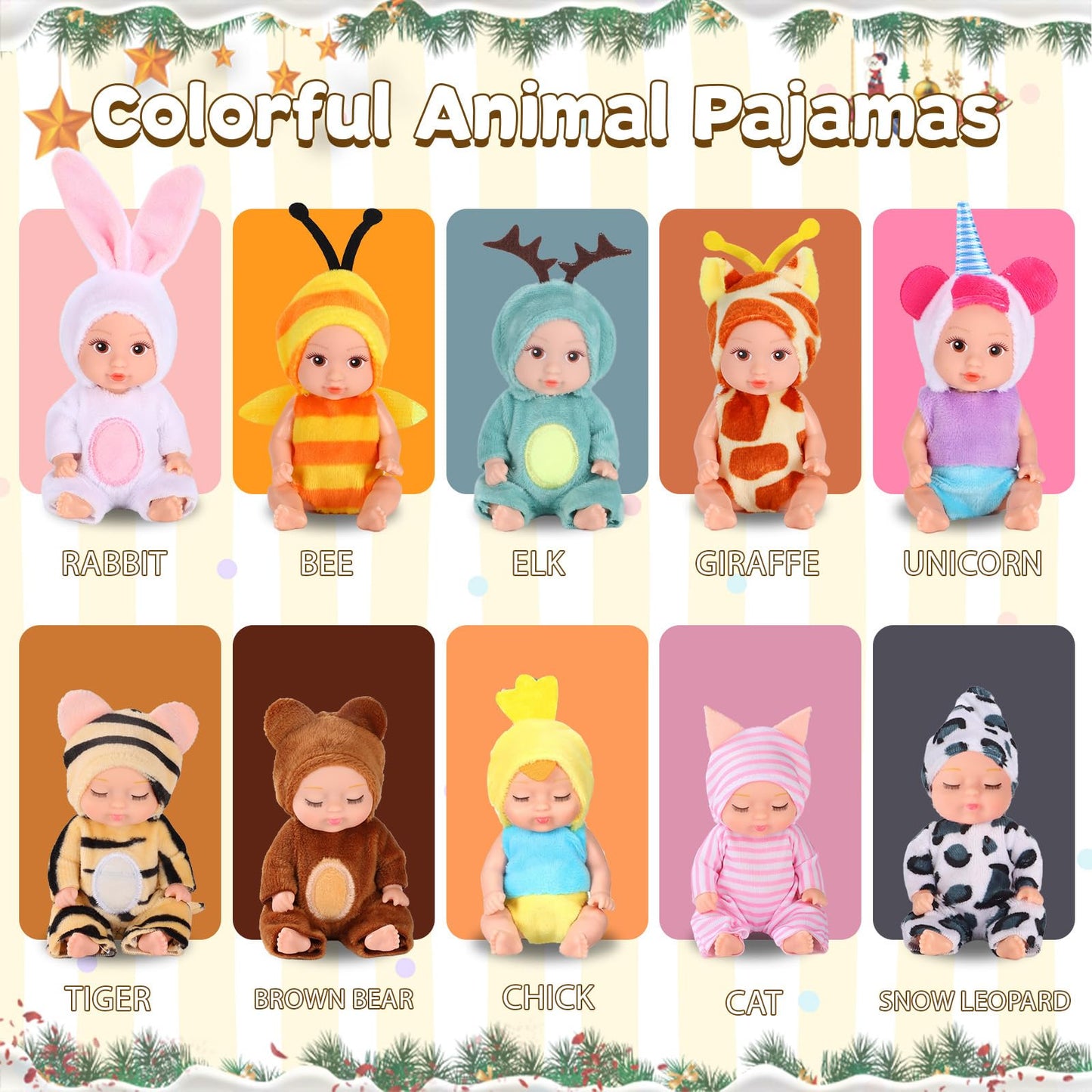 Mxsyshyj 10 Pcs 4 Inch Mini Dolls Playset - Reborn Baby Dolls With Mixed Eyes (5 Open & 5 Closed) Including Handmade Animal Clot
