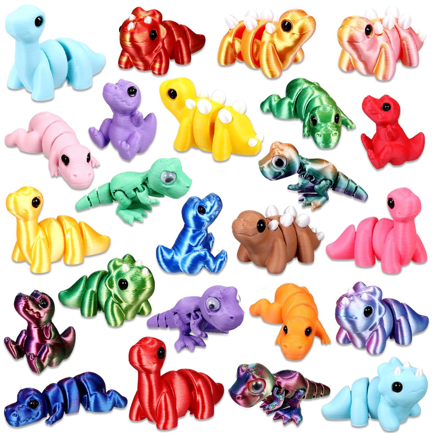 Honoson 24 Pcs 3D Printed Dinosaur Fidget Toy 3D Printed Small Animal Toy Flexible Cute Articulating Pet Stress Relief Fidget To