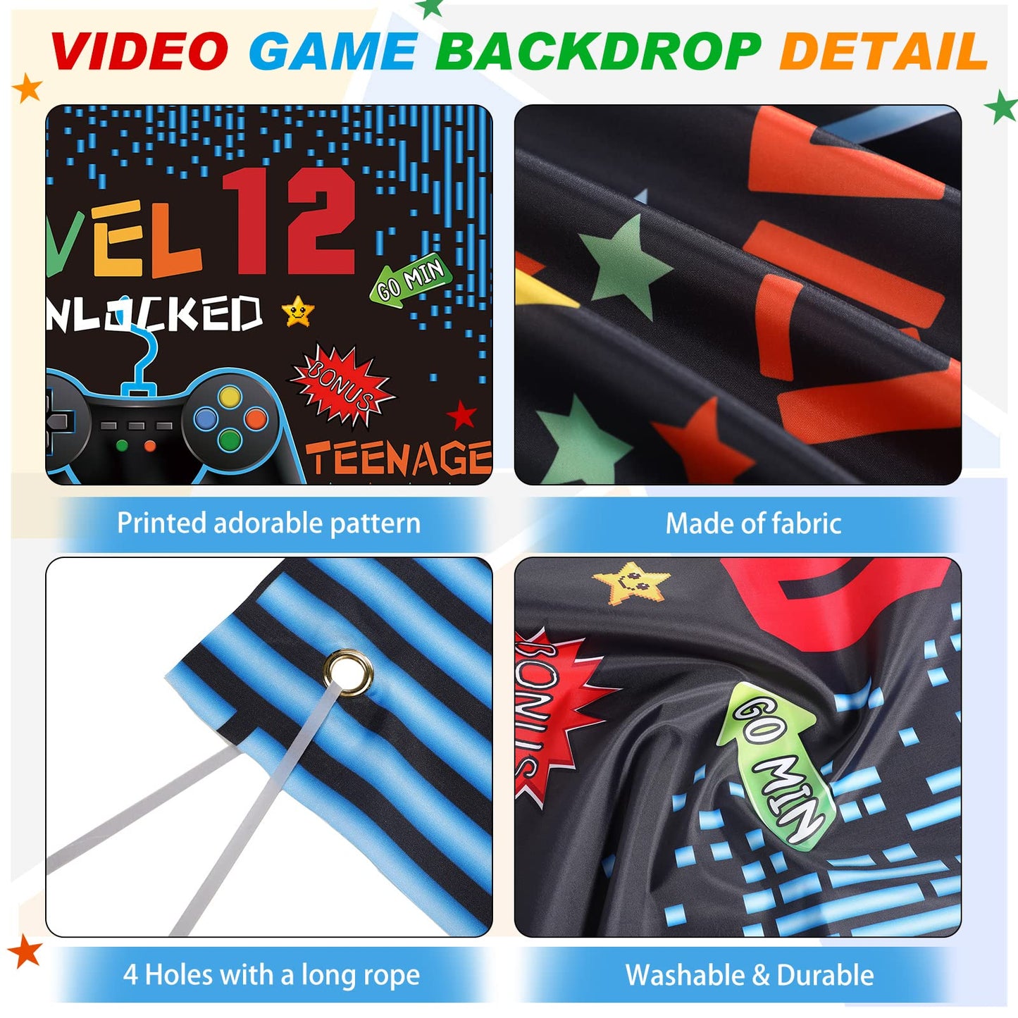 Video Game Birthday Decorations 8 9 10 11 12 13 14Th Birthday Decorations For Boys Gaming Theme Photo Props Backdrop Banner Teenager Birthday Decoration (Level 12)