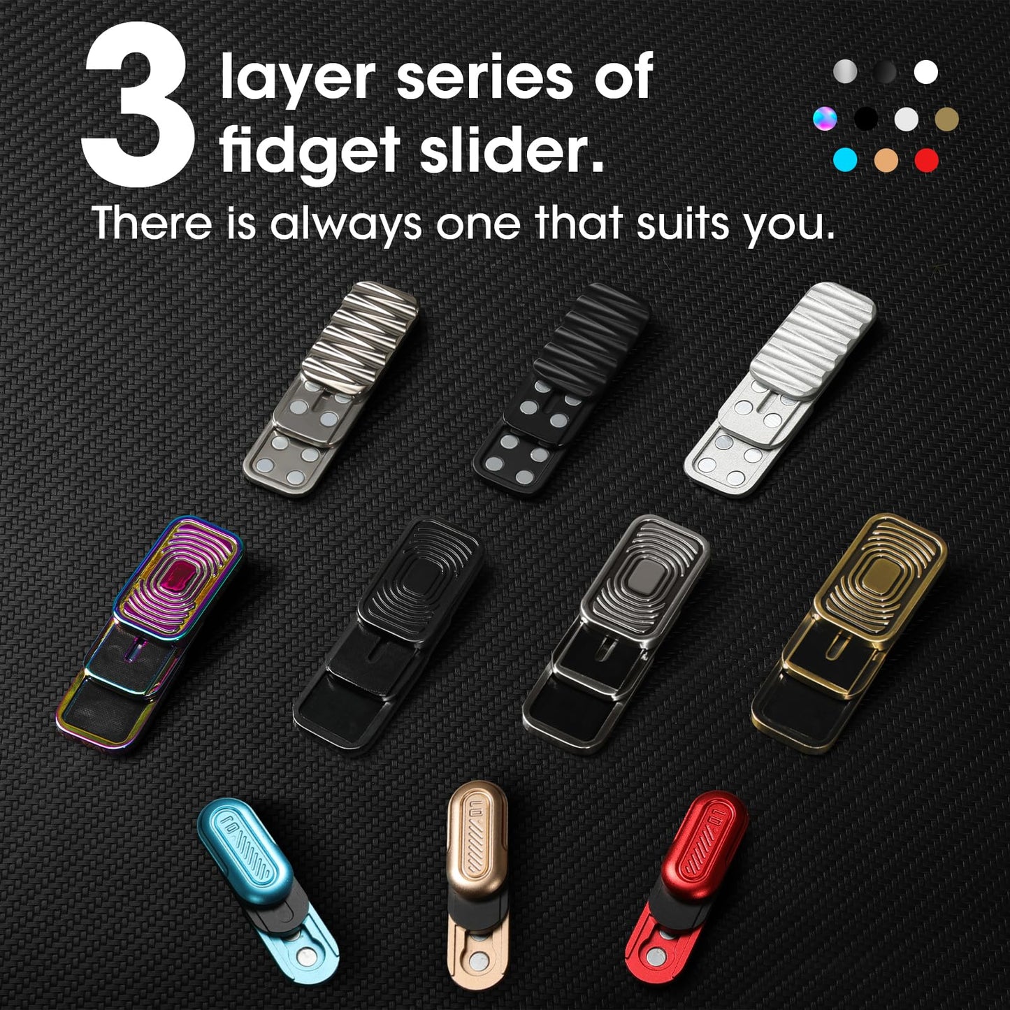 JUDIXY Magnetic Fidget Slider 3 Layer, Fidget Toys Adults for Stress Relief ADHD Anxiety with Click Sound, Portable Desk Fidget