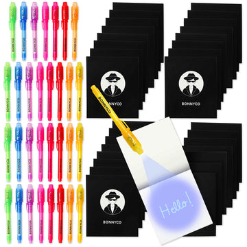 Bonnyco Invisible Ink Pen And Notebook, Pack Of 32 Party Favors For Kids Birthday | Spy Pen Party Supplies, Pinata Stuffers, Prizes For Kids | Magic Pen Birthday Party Favors, Prizes For Students