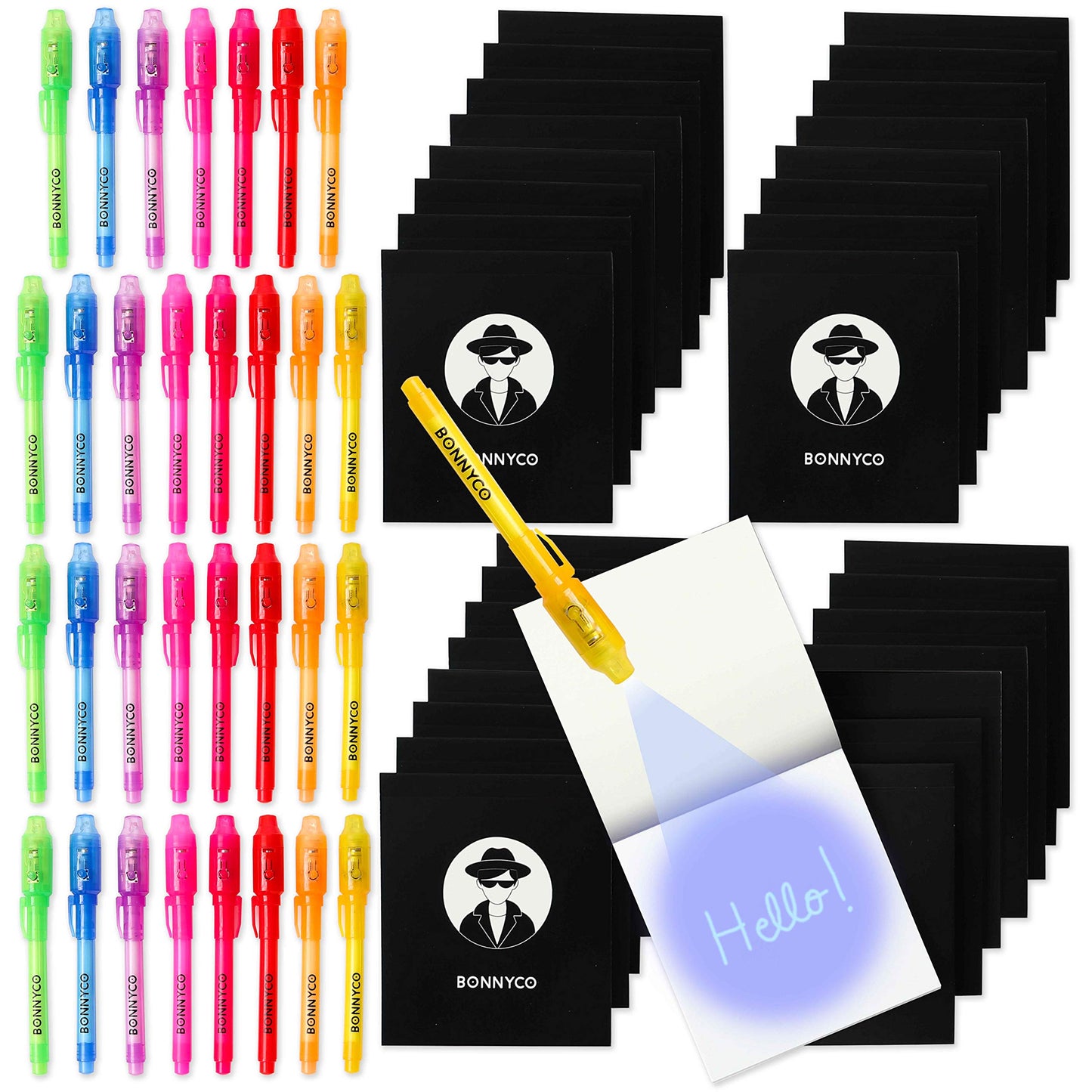 BONNYCO Invisible Ink Pen and Notebook, Pack of 32 Party Favors for Kids Birthday | Spy Pen Party Supplies, Pinata Stuffers, Pri