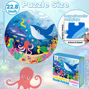 22.8 Inch Jumbo Floor Puzzle For Kids Under The Sea Large Floor Puzzle Underwater World Round Puzzles For Valentines Toddler Chi