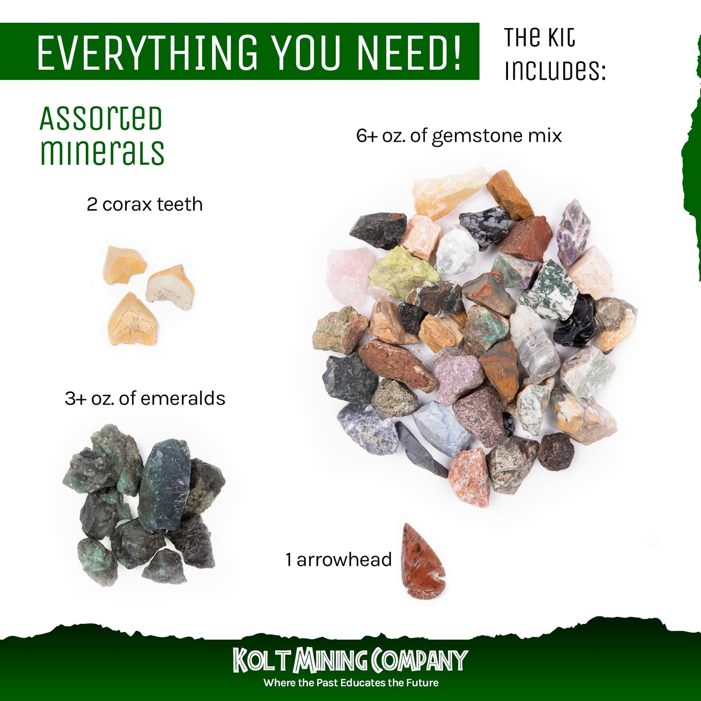 Kolt Mining Activity Dig Kit – Emeralds And Gemstone Mix For Kids – Excavate Real Crystals, Rocks, And Minerals – Great Stem/Steam Teaching Tool – Rock Collection For Geology Enthusiasts