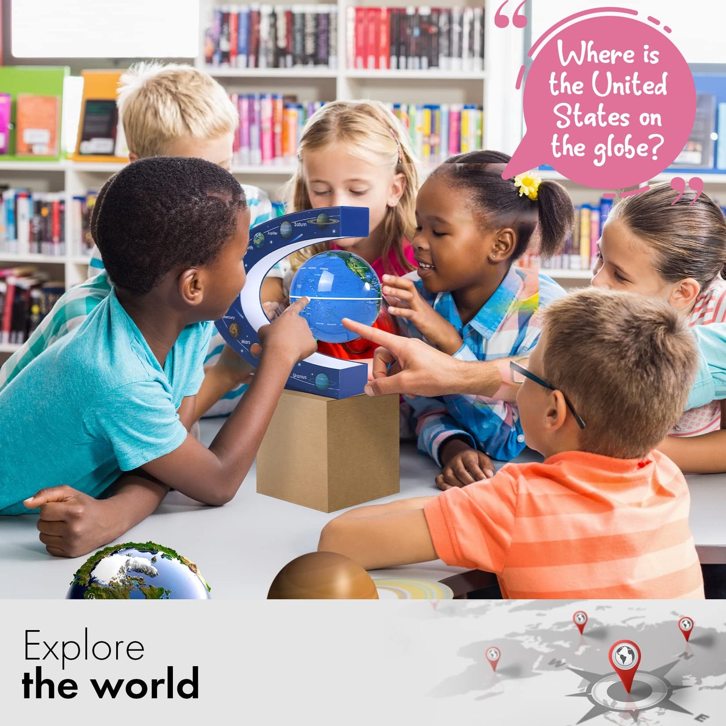 Wowesotica Floating Globe, Magnetic Levitating Geographic Globes With Led Lights, Desk Spinning Rotating Globes For Kids, Men An