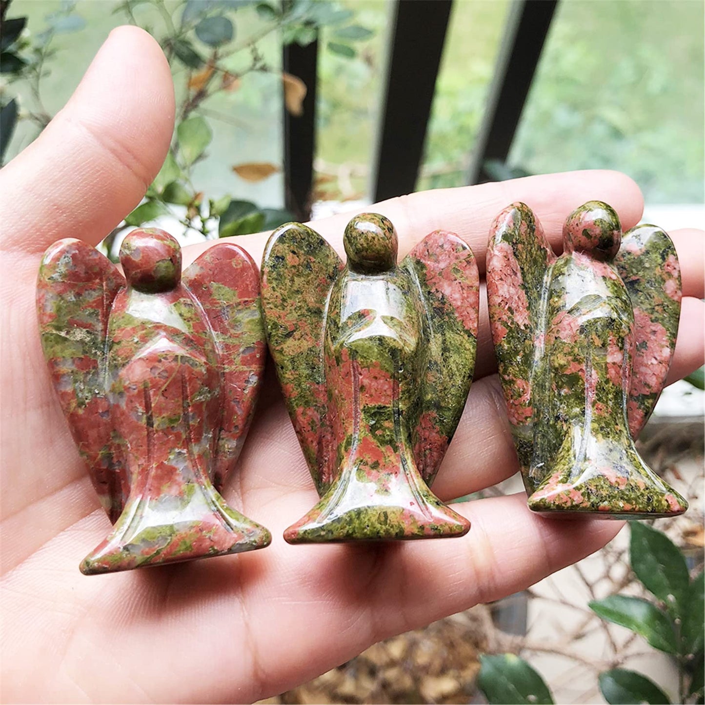 Fekuar Natural Unakite Guardian Angel Statue, Hand-Carved Healing Crystal Pocket Figurines Decoration 2 Inches