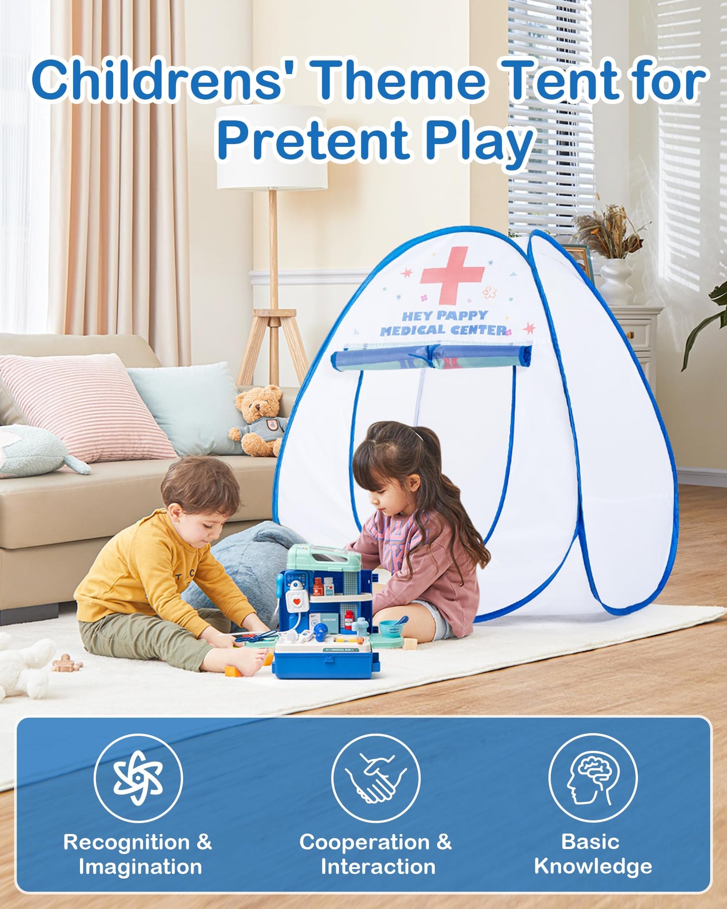 Heypappy Kids Play Tent, Pop Up Play Tent Hospital Center Theme With Complete Toy Set, Play Toys Play Set For Kids Indoor Outdoo