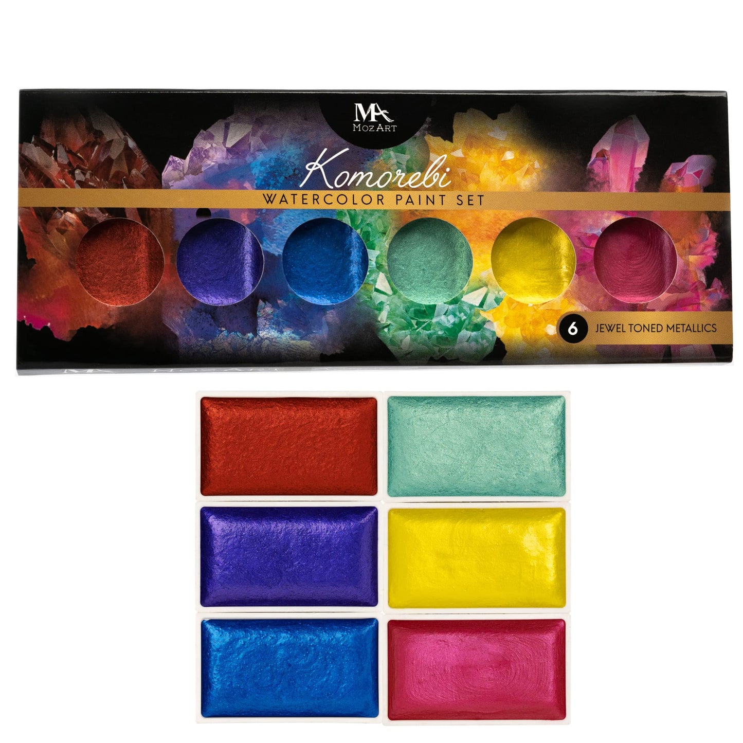 Mozart Supplies Professional Watercolor Paint Set - 6 Jewel Vibrant Colors - Light Weight And Portable Travel Watercolor Set - P