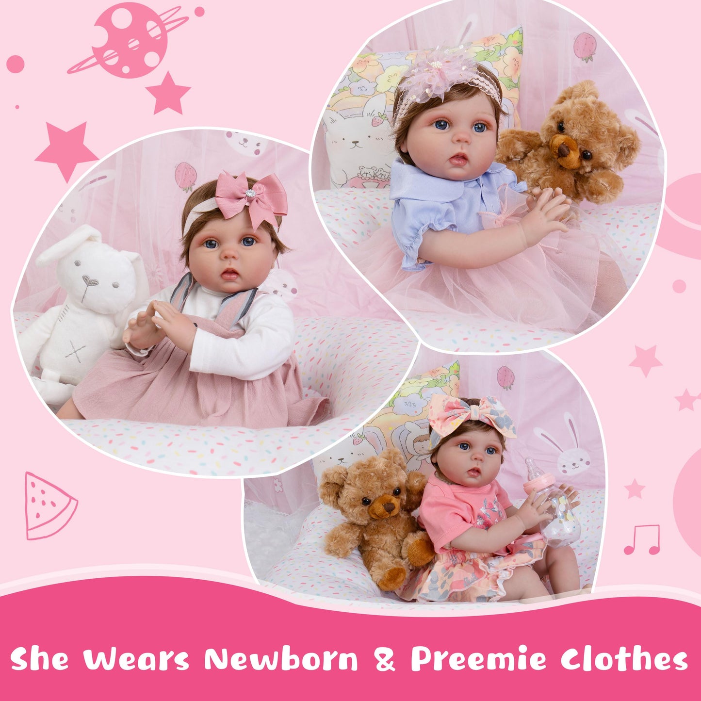 Milidool Reborn Baby Dolls Lifelike Girl Doll 22 Inch Realistic Newborn Baby Doll Real Looking Silicone Baby Dolls Girl With Feeding Bunny Toy Gift Set For Kids 3+