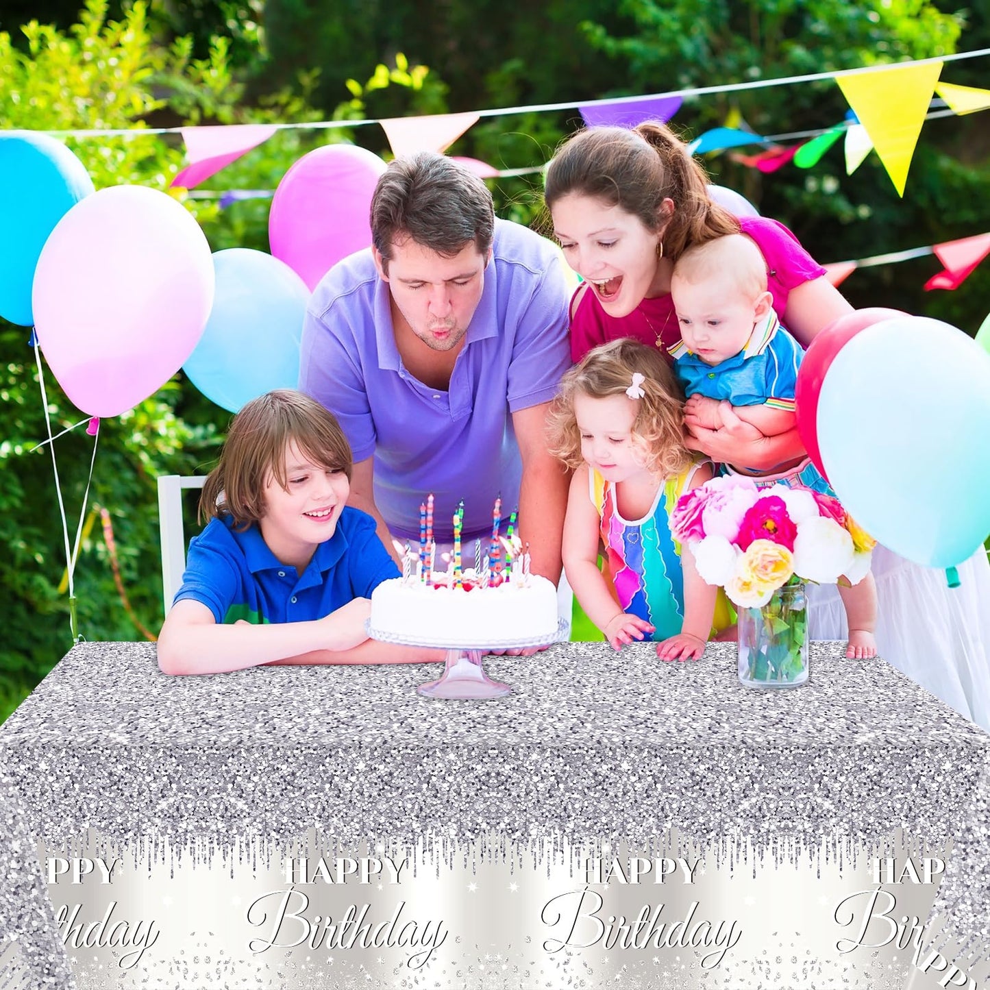Silver Happy Birthday Party Decorations Silver Theme Table Covers Silver Glitter Birthday Party Tablecloths Supplies Diamonds Silver Party Tablecloths For Baby Shower Wedding Birthday Parties Supplies