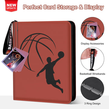 Basketball Card Binder 440 Pocket Sports Card Binder with Card Display Design enhanced Card Ablums with Sports Pattern Wristband Fit for Basketball Cards 2024-2025