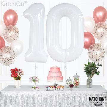 Large, Number 0 White Balloon For Party- 40 Inch | Foil Zero Number Balloon For Black And White Party Decorations | 0 White Number Balloon, Anniversary, White Mylar Balloons For Birthday Party Dècor
