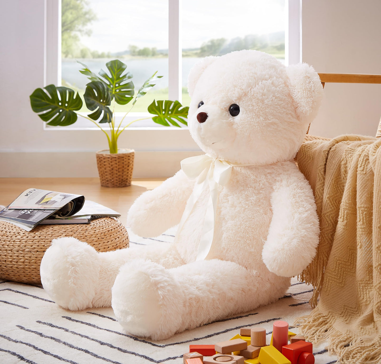 YunNasi Big Teddy Bear 35" Stuffed Animal, White Polyester Plush Toy for Birthdays, Valentine's Day, Christmas, Model ZWL231012