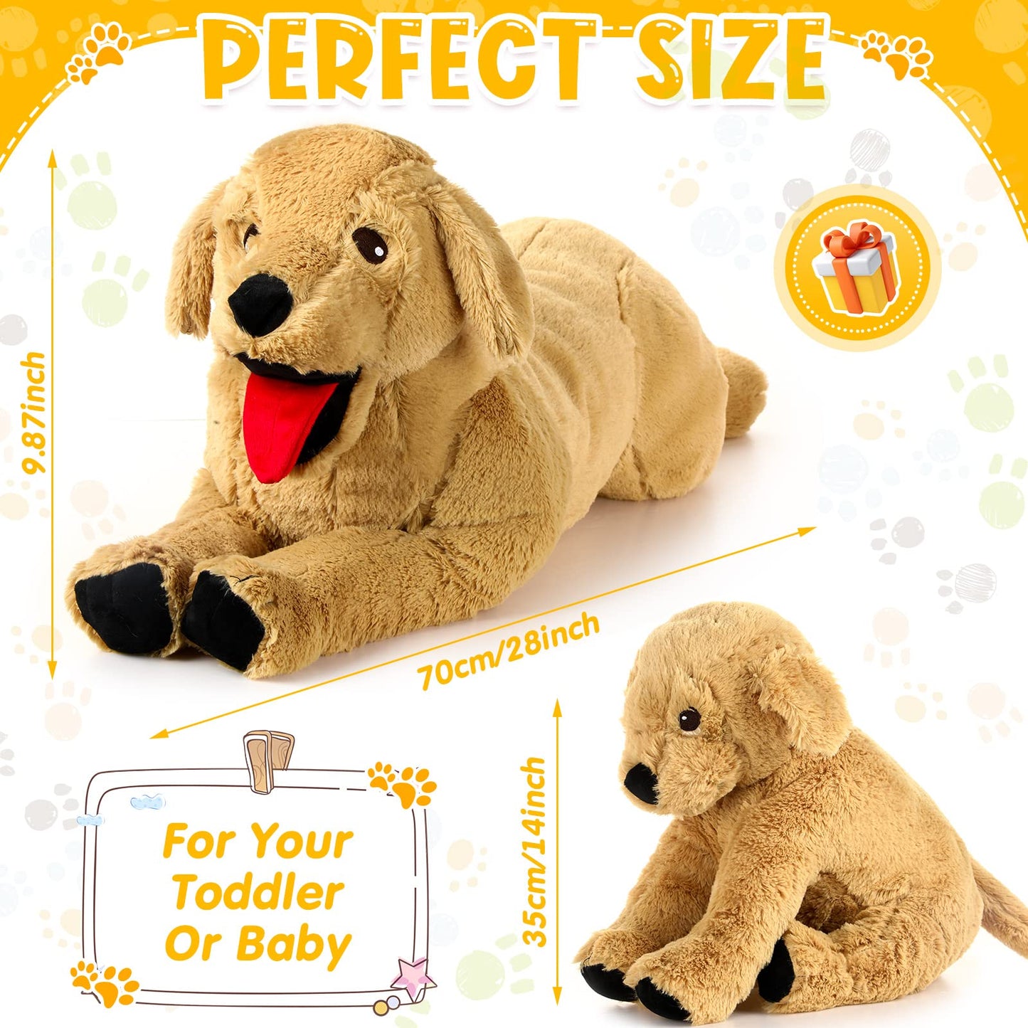 Civaner 2 Pcs Dog Stuffed Animals Plush Soft Cuddly Golden Retriever Plush Toys Large Stuffed Animals Puppy Dog Toy For Birthday Party, 27.6 Inch And 13.8 Inch