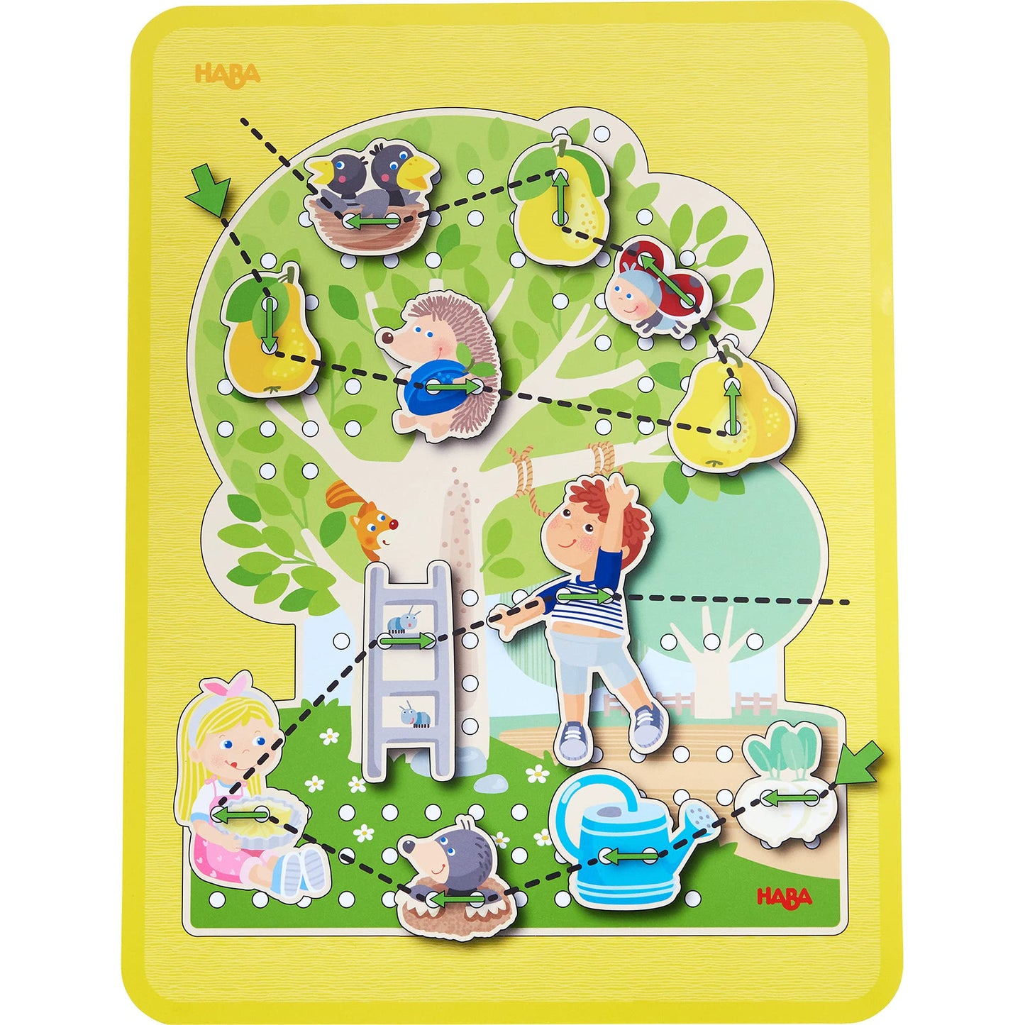 HABA Orchard Threading Game for Kids Ages 3-5, Lacing Tiles for Fine Motor Skills Development, Montessori Learning Toy for Presc