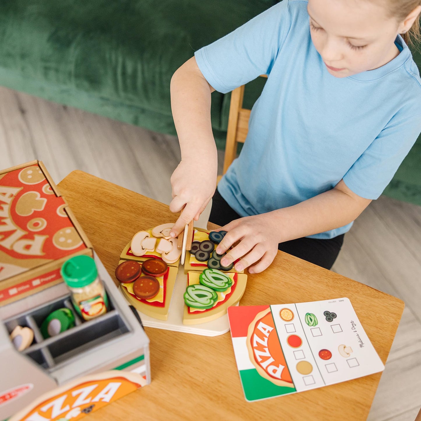 Melissa & Doug Top & Bake Wooden Pizza Counter Play Set With Play Food (41 Pcs) Preschool Toy Pizza, Wooden Food Set, Pretend Se