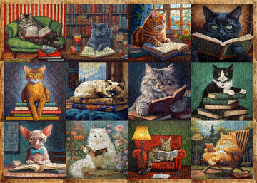 Pickforu Vintage Cat Puzzles For Adults 1000 Pieces And Up, Funny Puzzles Collection Cat Books, Retro Animal Puzzle For Cat Lovers