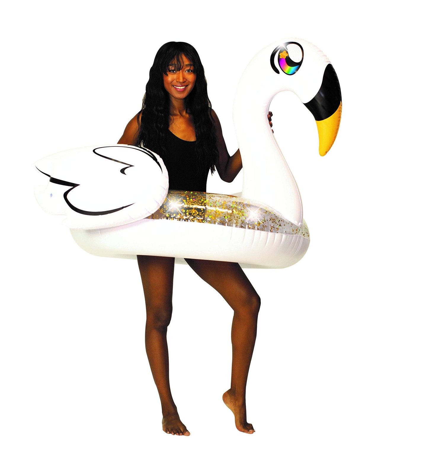 Poolcandy Inflatable Animal Pool Tubes & Swim Rings (Deluxe Swan Gold Glitter 48'' Inch Animal Swim Ring Pool Tube)