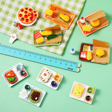 50 Pieces Dollhouse Miniature Fast Food Accessories Set Mixed Resin Food Drink Mini Hamburger Fries Juice Milk Bread Jam Cup Doll Kitchen Pretend Play For 1:12 Dollhouse And Cake Toppers Decor