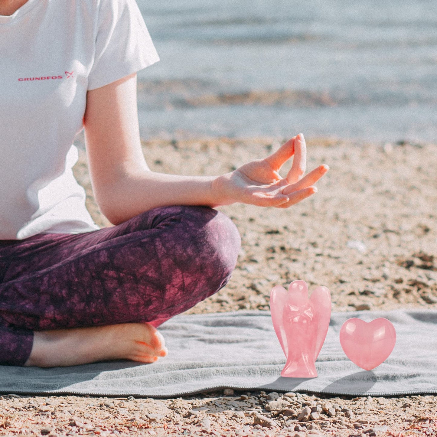 Artistone Rose Quartz Crystal Pocket Guardian Angel And Heart Stone Healing Crystal Set,Natural Pink Small Angel Figurines Love