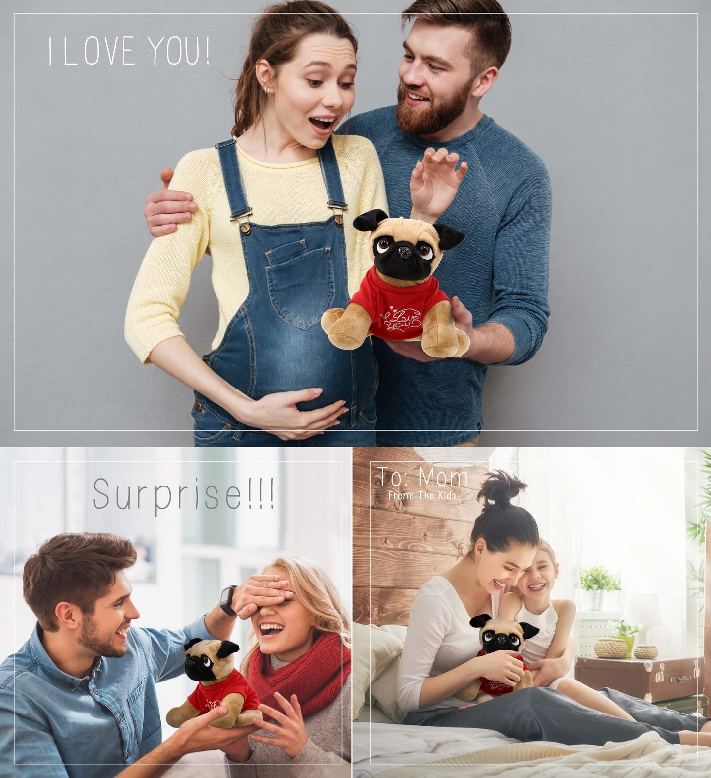 Dollibu I Love You Valentine Plush Pug Dog - Cute Soft Cuddly Stuffed Animal With Red Heart Shirt For Valentines Day, Birthday P