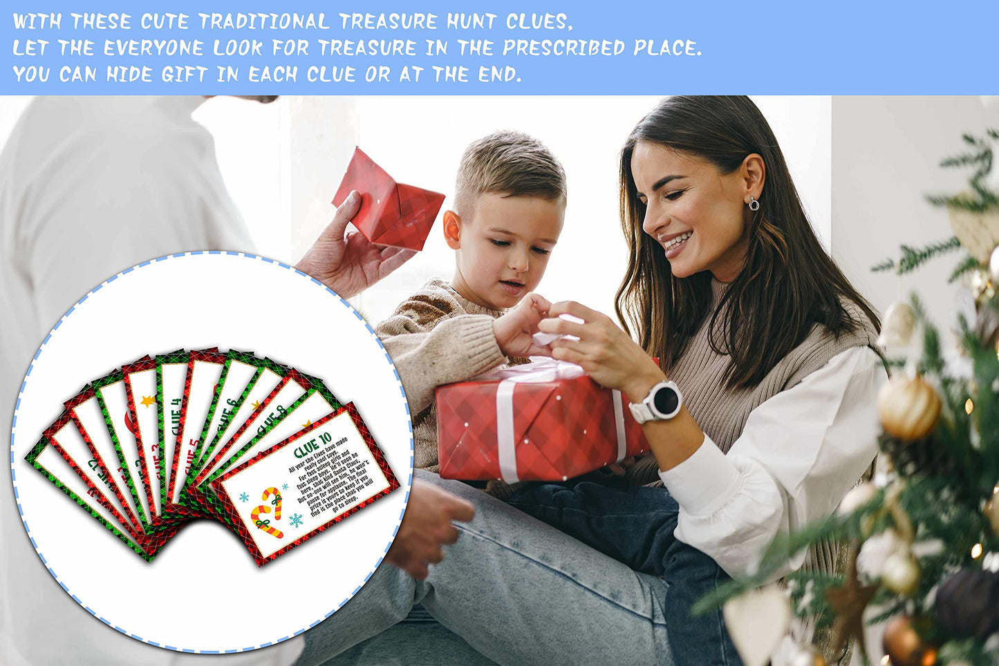 Gihyan Christmas Party Games - Scavenger Hunt Clue Cards with Envelopes, 13 Paper Cards for Xmas & New Year Celebrations