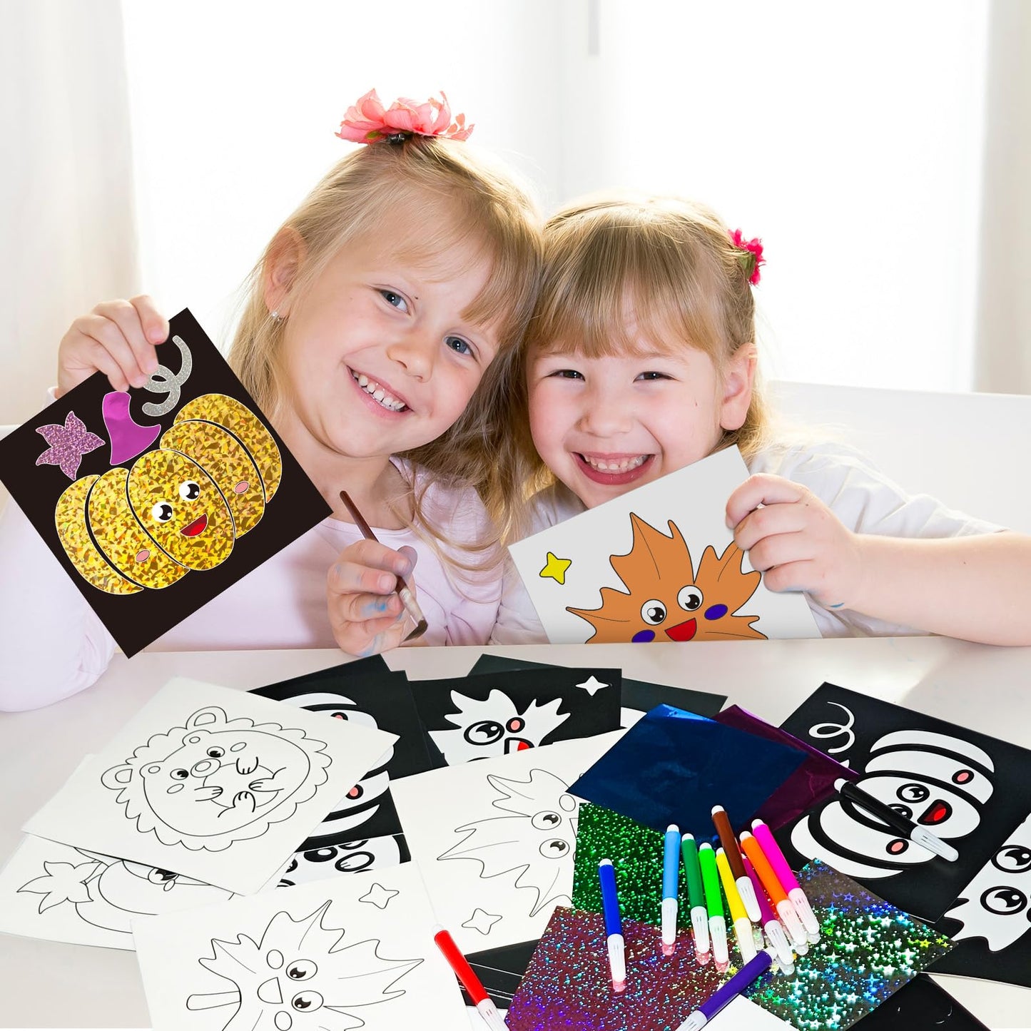 Cinrobiye 24 Set Thankgiving Fall Foil Art Craft Kits DIY Leaves Animals Painting Kits Art Paper Coloring Activity for Autumn Cl