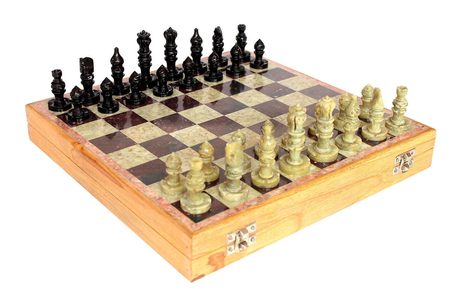 Stonkraft - 10' X 10' Chess Board With Wooden Base & Stone Inlaid & Stone Pieces Game Set