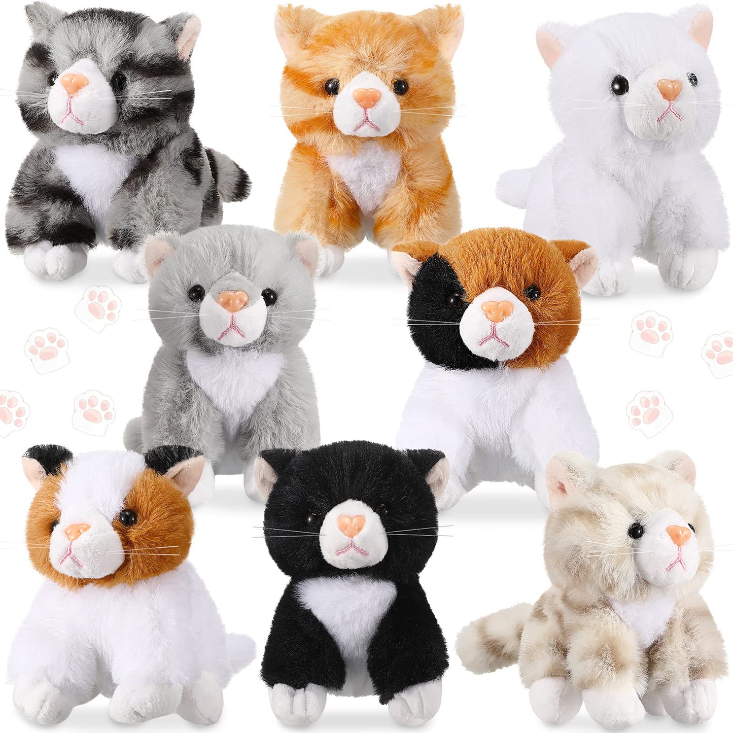Sumind 8 Pcs Plush Pets 5 Inch Stuffed Animals Bulk Assorted Cute Stuffed Animal Plush Toys Small Animals For Halloween Kid Classroom School Pet Party Favors Supplies Decor(Long Hair Cat)
