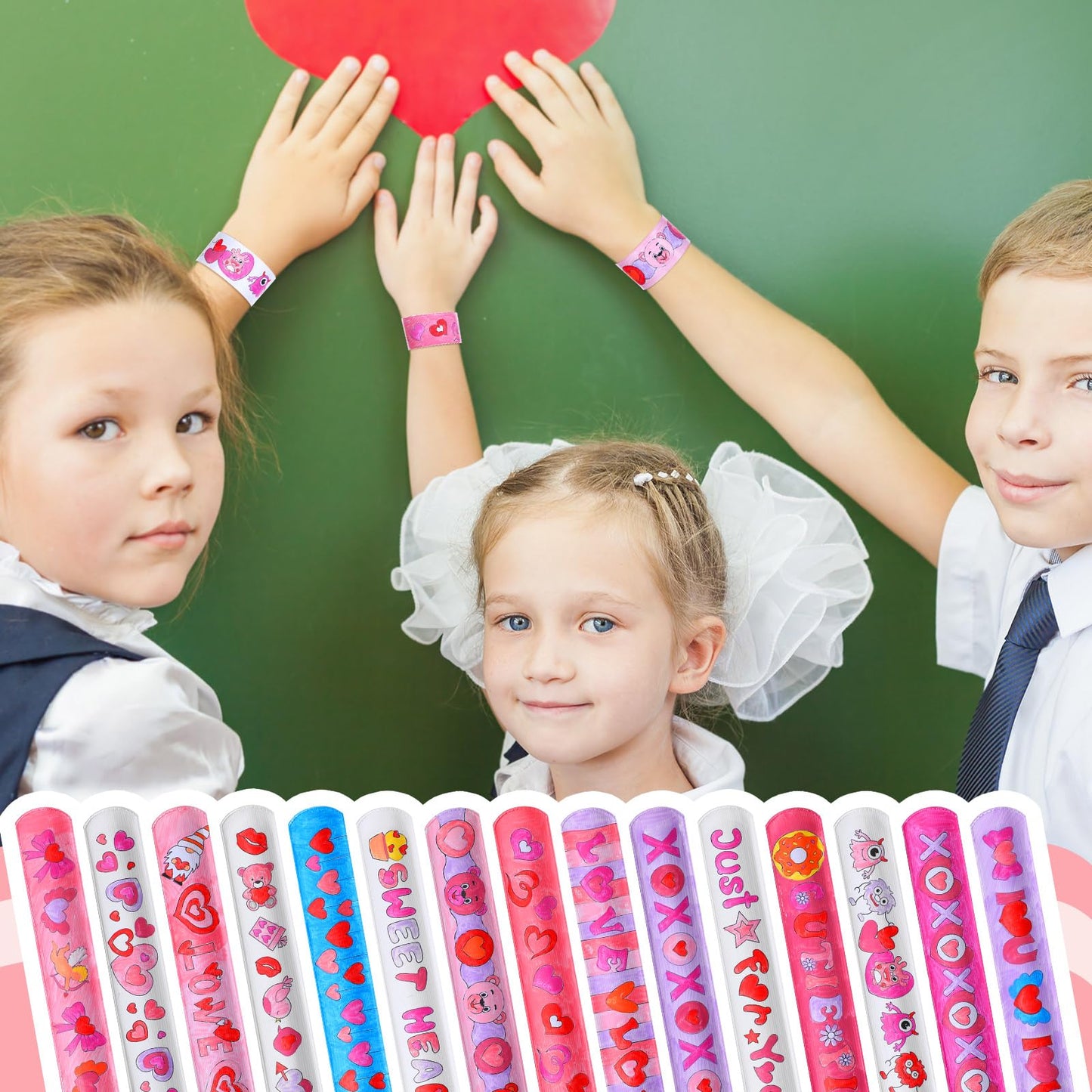 Quelay 120 Pcs Valentines Slap Bracelets Valentine's Day Crafts Color Your Own Slap Bracelets White Blank Snap Wristbands Bulk V