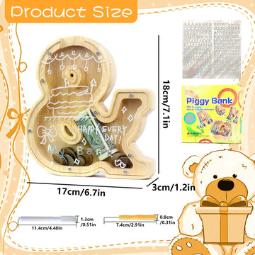 Weallbuy Piggy Bank For Kids Boys Girls Wooden Letter Piggy Bank A-Z Personalized Piggy Bank Clear Coin Bank For Kids With Stick