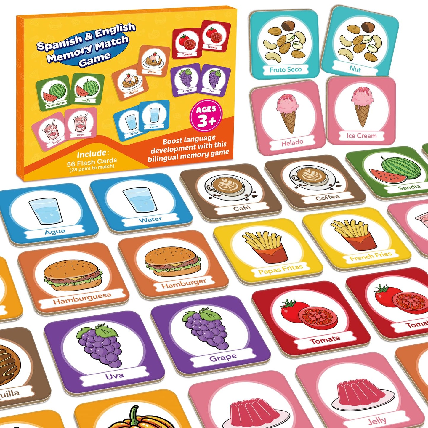 Edulok Memory Card Game, Toddler Match Game, Learn Spanish For Kids, Bilingual Flash Cards, Learning Toys For 4 Year Old, Presch
