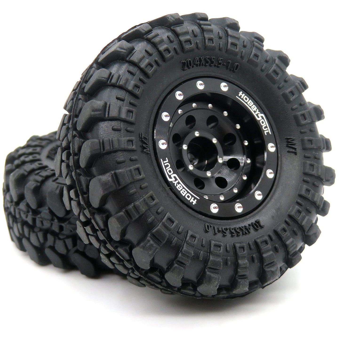 HOBBYSOUL Heavy RC 1.0 Wheels and Tires Pre-Mounted, 1/24 Tires & Adjustable Offset 1.0 Beadlock Wheels Black for 1:24 RC Crawle