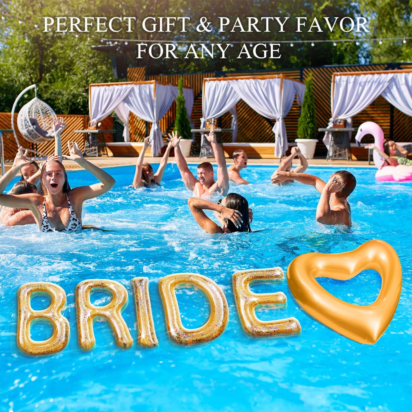 Junkin Bachelorette Pool Floats 20 Inch Rose Gold Heart Float And 5 Inflatable Bride Letter Pool For Party Decoration Summer Swi