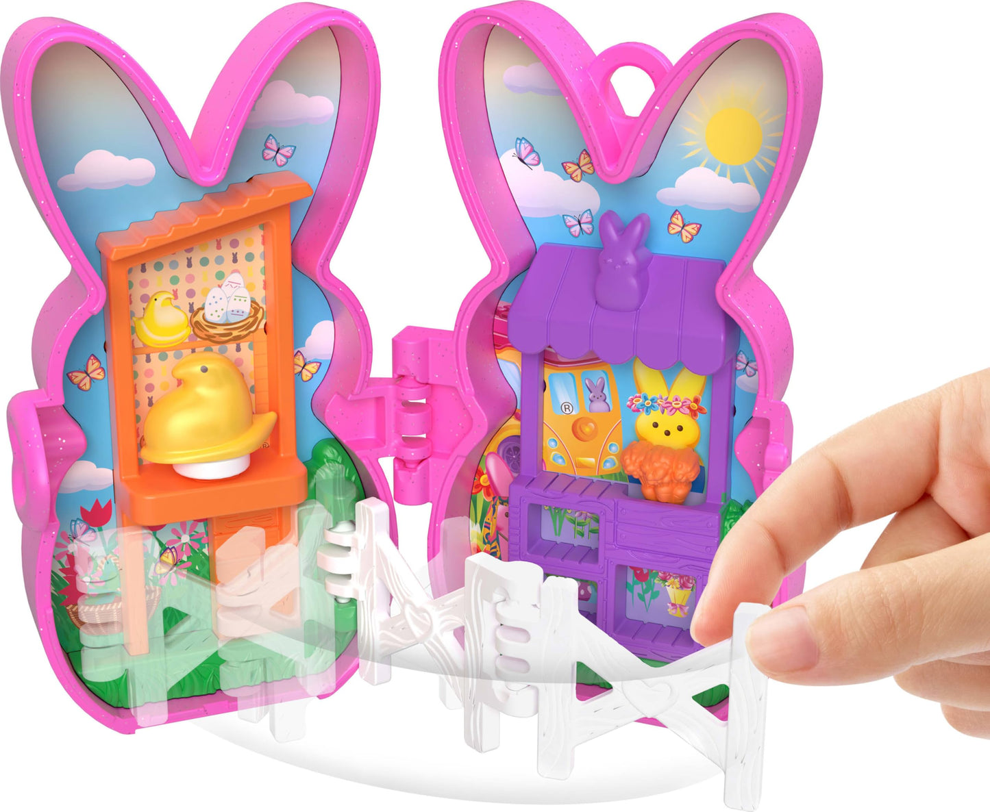 Polly Pocket X Peeps, 6 Micro Dolls & 2 Playsets With 6 Themed Accessories & Clip Keychains, Travel Toy, Partnership Compact