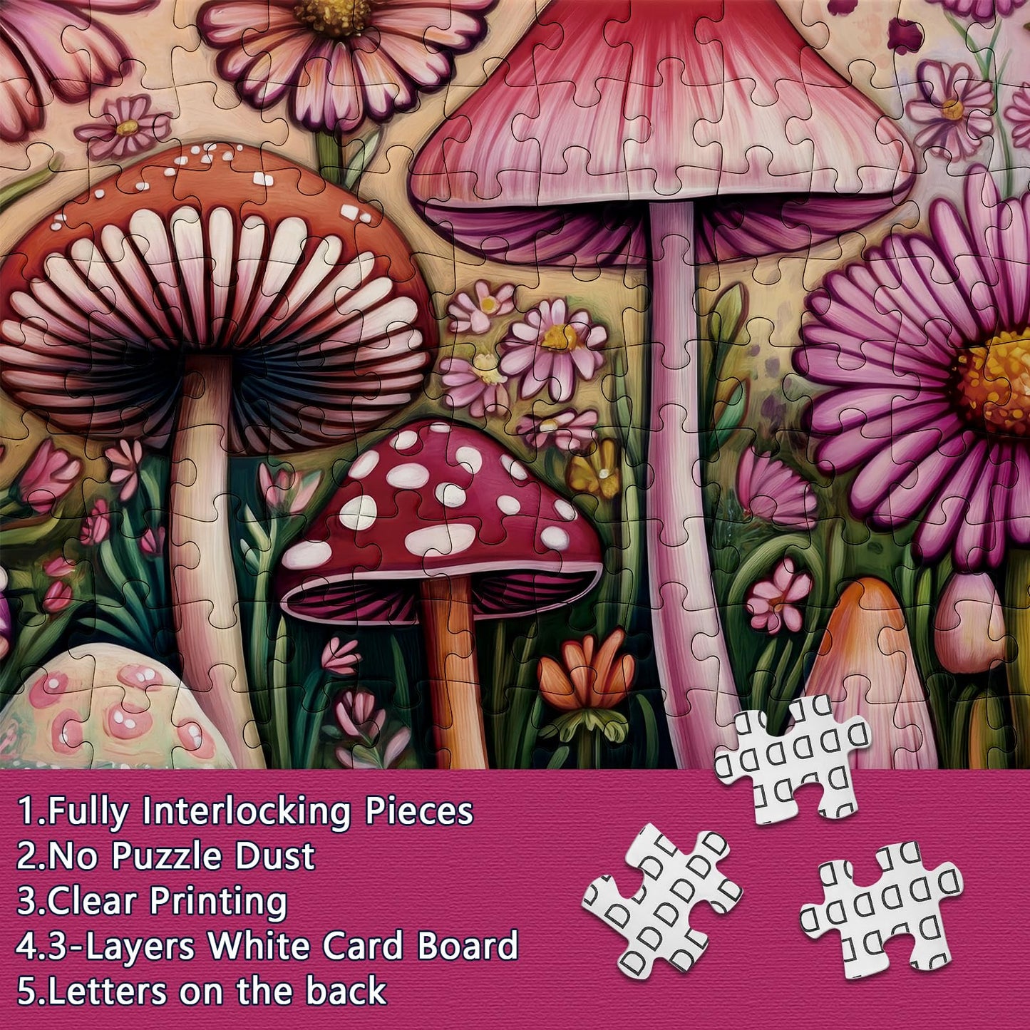Buhah Mushroom Flower Garden Puzzles For Adults 1000 Pieces Nature Pretty Plant Floral Art Jigsaw Puzzles Impossible Challenging