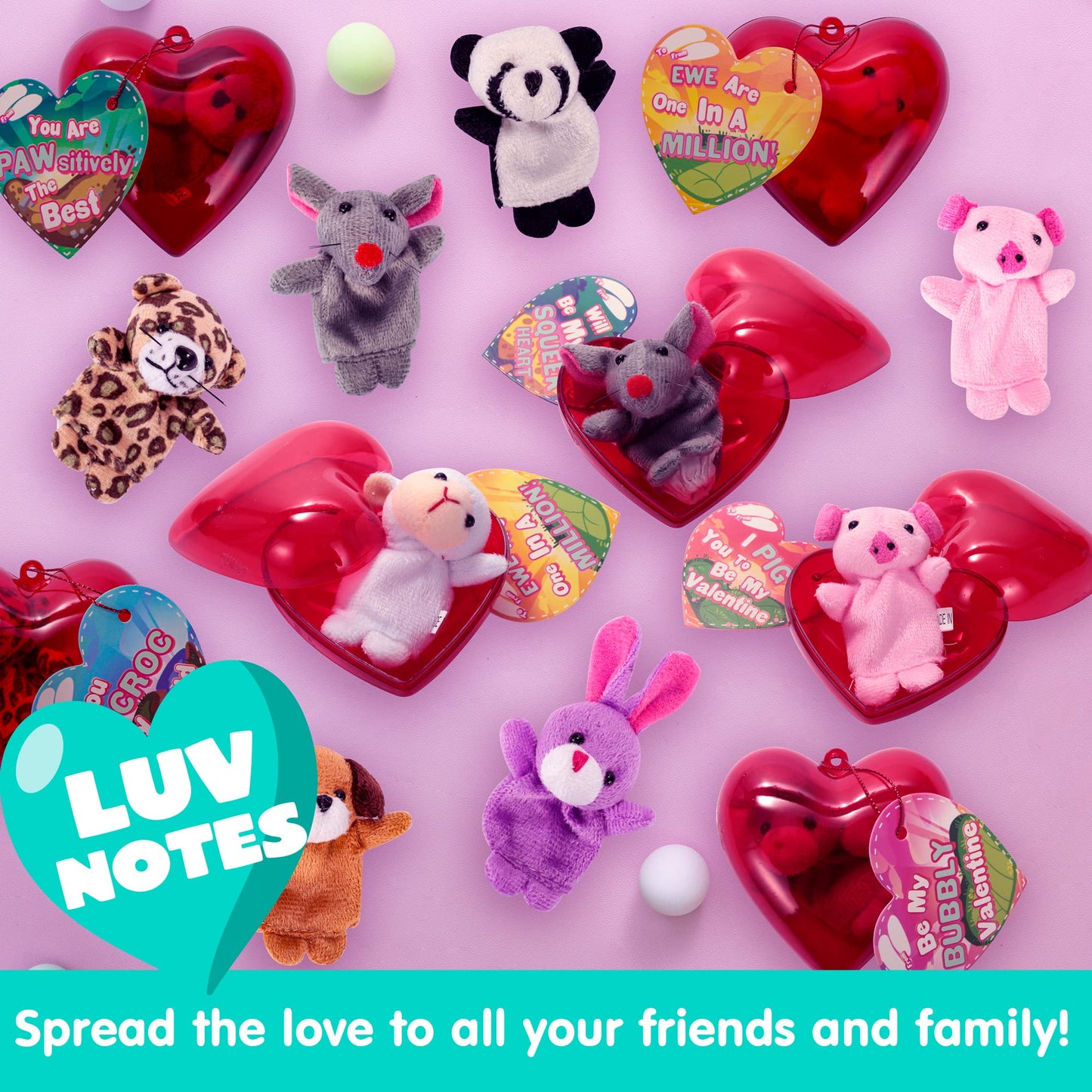Joyin 28 Packs Valentines Day Prefilled Hearts With Plush Animal Finger Puppet And Valentins Card For Kids Classroom Exchange, V