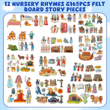 SmoothNovelty 12 Pack Flannel Felt Board Stories Set with a Foldable Board for Preschool Activities Boys Girls(Bible)