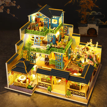 Spilay Dollhouse DIY Miniature Wooden Furniture Kit Mini Handmade Big Castle Model with LED & Music Box 1:24 Scale Creative Doll House Toys for mature-themed Gift
