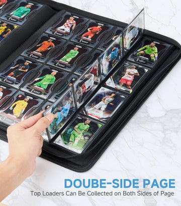 16-Pocket Trading Card Binder Holds 1024 Cards - enhanced PU Leather Album Ringless Side LoadingTrading Card Album Sturdy 3x4 Card Holder for MTG TCG YuGiOh Game Cards & Sports Cards (Black)