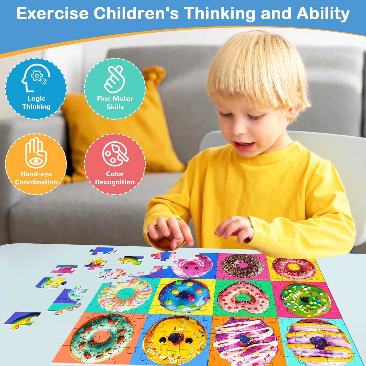 100 Pieces Puzzles For Kids Ages 4-8 | Delicious Donuts Jigsaw Puzzles | Large 100 Piece Puzzle For Toddler Children | Sturdy,Safe | Engaging & Educational Toys Great Gift For Boys Girls,15X10In