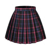 Girls Plaid Mid Uniform Skirts Cosplay Costumes (M, Black Mixed Rose Blue)