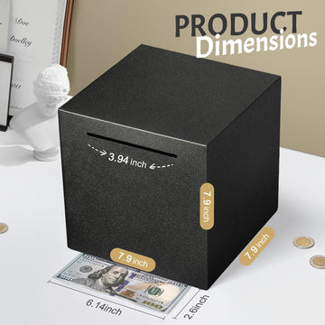 Piggy Bank For Adults Must Break To Open, Unbreakable Adults Piggy Bank Made Of Stainless Steel, Metal Saving Bank (Black, 7.9-I