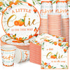 200 Pcs Little Cutie Baby Shower Paper Plates Napkins Cups Orange Baby Shower Party Supplies Tableware Set Orange Disposable Cup