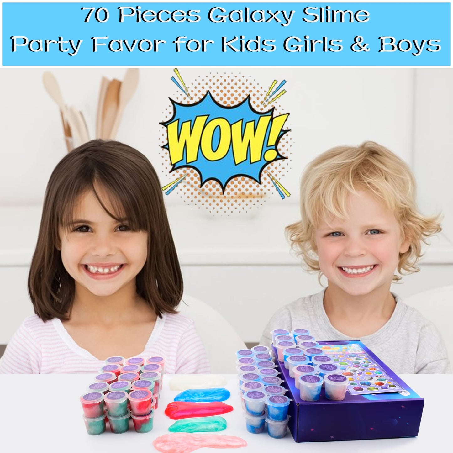 70 Pack Mini Slime Kit,Galaxy Slime Party Favors,Stretchy Slime Kit For Classroom Prizes,Kids Stress Relief Toys, Christmas Stoc