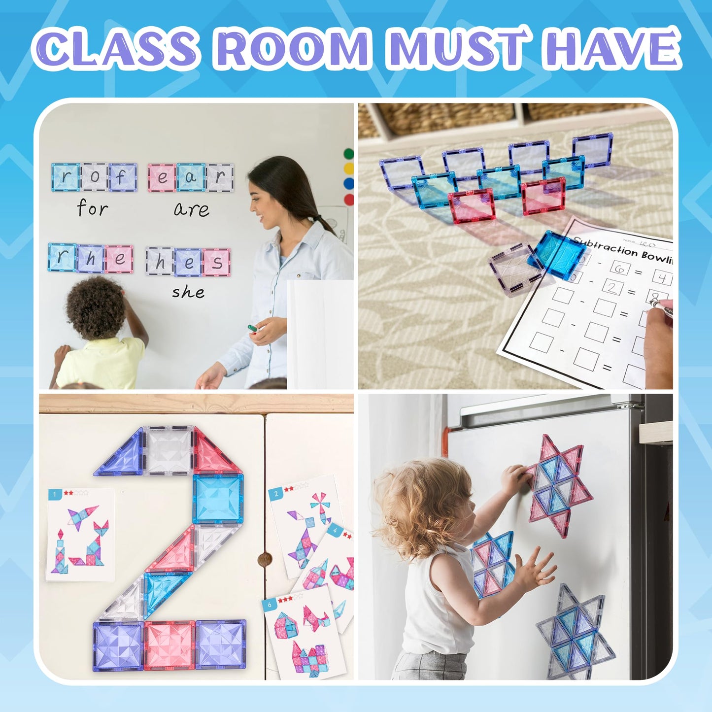Magnetic Tiles Set, Frozen Magnet Building Blocks With Car Animal Models And Stickers, Construction Educational Stem Sensory Toy