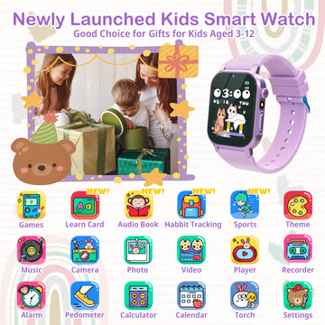 Kids Smart Watches Girls With 32 Games Gift For Girls Age 3-12 Watch For Kids With Hd Touch Screen,Video,Camera,Music Player,Pedometer,Learn Card,Audiobook, 5-10 Year Old Girl Gifts
