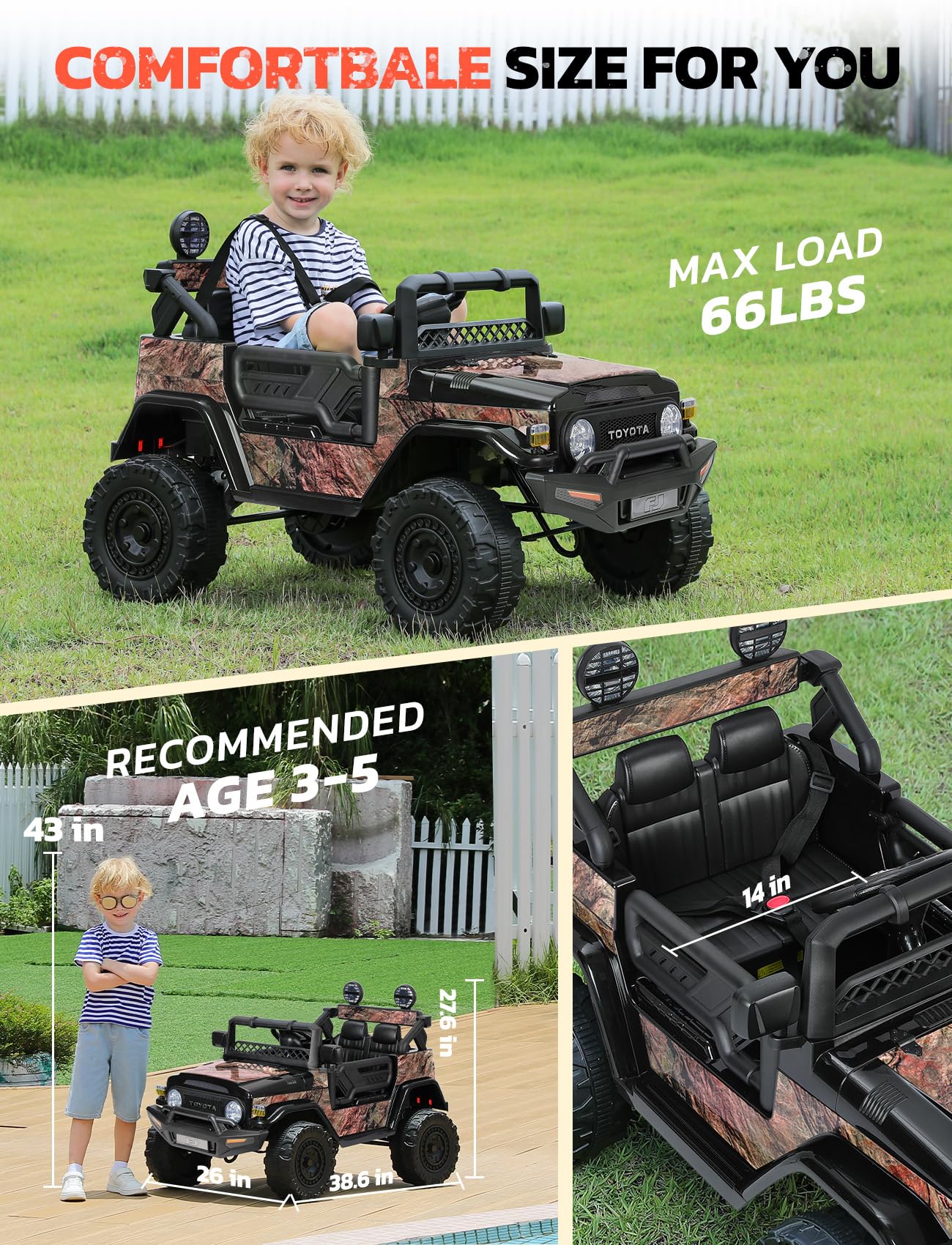 Elemara Ride On Car Fo Kids, Toyota Fj40 Electric Car With Remote, 4.0 Mph Ride On Truck,Jeep For Toddlers, 12V 7Ah Battery Powe