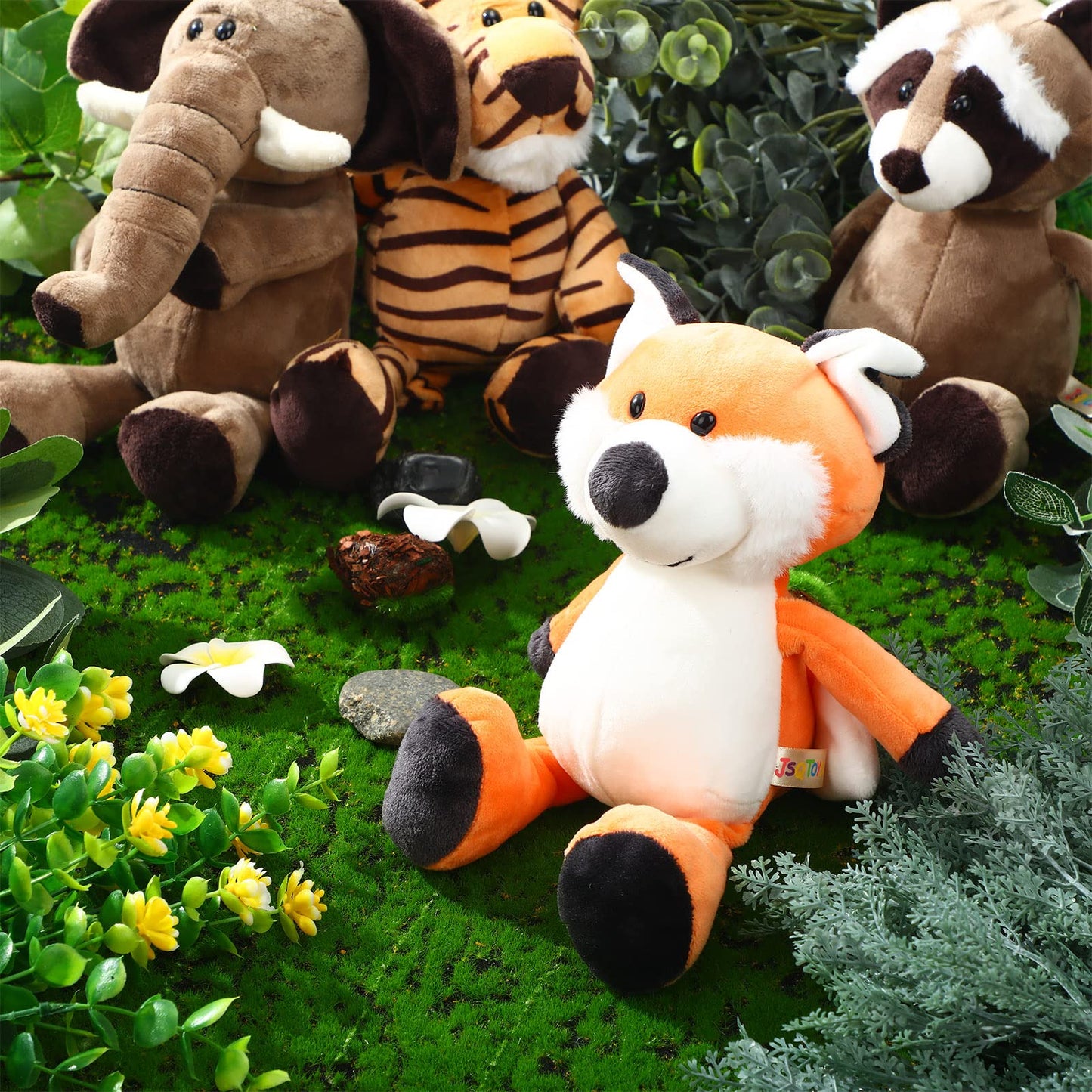 9 Pcs Plush Jungle Animals Toys Jungle Safari Stuffed Animals Bundle 9.9 Inch Cute Toys Includes Tiger Lion Elephant Monkey Zebr