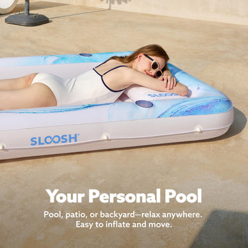 SLOOSH Inflatable Tanning Pool Lounger Float 70 x 46 Pool Floats mature-themed with Pillow 4 in 1 Suntan Tub Raft Floatie Sunbathing Bed Lounge for Water Blow Up Ball Pit Party Gifts Blue Marble